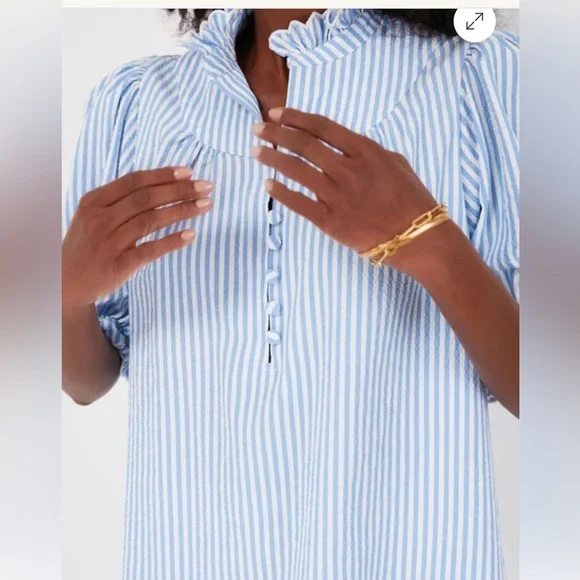 Tuckernuck Pomander Place Flirty Blue Stripe Selena Blouse Still sold on site! M - Picture 7 of 13